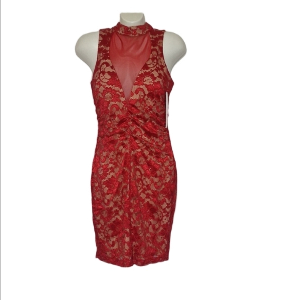 Honey and Rosie Red Mini Dress Lace Halter Sleeveless
